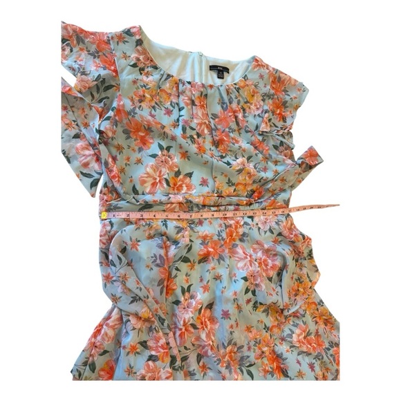 R&K Blue Coral Tiered Ruffle Flutter Sleeve Tie Waist Maxi Dress NEW Feminine - Picture 12 of 14